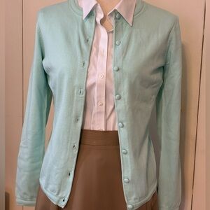 Brooks Brothers Mint Green Cardigan Sweater with Trim